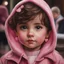 Placeholder: Drawing of a little girl with big hazel eyes and short brown hair with a pink jacket and heart earrings, 2 years old, adorable eyes, cute face, oil pastel, oil pastel painting, oil painting, painting style