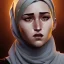 Placeholder: close up portrait of Jeniffer Lawrence as woman in hijab, fine detail, highly intricate, modern surrealism painting, defined cracks and breaks, high-quality, volumetric lighting, 8k, ultrahd, George Grie, Marco Escobedo, Igor Morski,Brian Froud, Howard Lyon, Selina French,