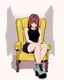 Placeholder: pouting emo woman sitting down into a chair, gen13 and tankgirl style