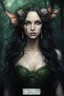 Placeholder: Water lilies Dark green long hair Dark Fairy princess queen crown butterflies dragonflies fireflies elven tiara flowers fairy wings emerald moss