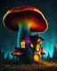 Placeholder: An asymmetrical mushroom house in the night sky. in space. Bright Bold Bright Colors, teal yellow black, Stark Dark background. Detailed Matte Painting, deep color, fantastical, intricate detail, splash screen, hyperdetailed, insane depth, Fantasy concept art, 8k resolution, trending on artstation, Unreal Engine 5, color depth, Deep Colors, backlit, splash art, dramatic, splash art Style. High Quality, Painterly, Whimsical, Fun, Imaginative, Bubbly, good detail, perfect composition,