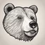 Placeholder: funny bear head from profile, simplified sketch 70's cartoon style, monochromatic outline stamp, low detail and strong contrast