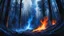 Placeholder: Blue fire burning a forest, hight contrast, hdr, dynamic shading, detailed shading, detailed vegetation, digital painting, detailed textures, detailed blue fire, dark art