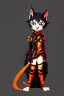 Placeholder: cat 2d, knight, ninja, black fur,full body, orange torn coat,game character, strong, anime, chibi