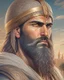 Placeholder: Mesopotamian warrior, expression serious, aura, portrait, background Mesopotamian city, comic style, long beard,