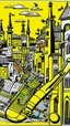 Placeholder: A golden yellow Mexican town with musical instruments painted by Roy Lichtenstein