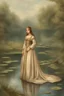 Placeholder: [Medieval] A woman princess in dress around a pond