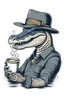 Placeholder: A Gator drinking coffee vector image for a t-shirt on a white background