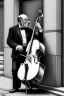 Placeholder: One single mature cat playing contrabass on the street, Vienna, thoughtful, mourning, model style, hyper realistic, extremely accurate, delicate, extremely detailed, Graphic novel style, wide-angle, open aperture, superfine pencil