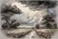 Placeholder: summer thunderstorm, Trees, , Dark Clouds, Bad Weather, June, wet in wet Modifiers: beautiful Arthur Rackham Jean-Baptiste Monge Josephine Wall Thomas Wells Schaller shabby chic Pencil and pastel sketch pastel patchwork line art