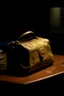 Placeholder: in the BASEMENT there is an old, broken brown oblong leather chest with short handles, with a hole on the side, gold coins from the time of Catherine the Great fall out of it. The ancient coat of arms of tsarist Russia, the double-headed eagle, is BARELY VISIBLE on the bag. All in high quality 8K