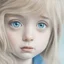 Placeholder: Sad Little girl in the style of Margaret Keane, huge blue eyes, extreme close up