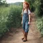 Placeholder: Pippi Longstocking with her iconic long braids, the adult version, in Santiago boots. Always having fun, that's the key. The iconic redhead is wearing a pair of short overalls, now a grown woman with tales of adventure in the fields. An untamed spirit, wild and free, she wanders with a mischievous glint in her eye. Her laughter echoed like music in the air, with her magnetic energy.