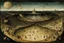 Placeholder: View of Elysium with dark female flying around over people running away in fear, Hieronymus Bosch