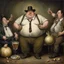 Placeholder: Weird obese stranger in suspenders and odd onion shaped pants engaged in some weird drinking game with anthropomorphic weirdlings, by Odd Nerdrum and Jason Limon, quirky, sinister, creepy, weirdcore