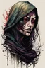 Placeholder: highly detailed color woodcut concept illustration of a world weary, female stealthy rogue fantasy character , maximalist, sharp focus, highest resolution, in the styles of Alex Pardee, Denis Forkas , Bill Sienkiewicz, and Masahiro Ito, boldly inked, 8k, coarse, gritty textures