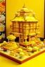 Placeholder: A yellow chocolate factory made out of sweets designed in Chinese paper art painted by Michelangelo di Lodovico Buonarroti Simoni