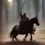 Placeholder: Fat guy on a horse in dark and scary place fighting with enemy