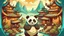 Placeholder: fantasy cartoon style illustration: wise panda in a chinese village