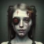 Placeholder: a cute smiling girl with her mother, red tattoo in the face, steam punk, scary, horror, realistic, made in octane, cinematic, movie, CGI, ultra-realistic, extremely detailed octane rendering, 8K, VRAY Super Real ar 2:3, dof photorealistic futuristic 50mm lens hard lighting dark gray tintype photograph, realistic lighting, sephia colors