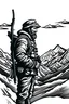 Placeholder: woodcut of male polar-explorer with beard in profile. He is carrying a rifle. Icy Mountains in the horizon. Svalbard