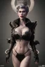 Placeholder: Hannah Waddingham as evil queen in black leather, busty, cleavage, voluptous, rebecca Welton, angry, stern look. character design by cory loftis, fenghua zhong, ryohei hase, ismail inceoglu and ruan jia. unreal engine 5, artistic lighting, highly detailed, photorealistic, fantasy