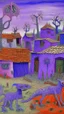 Placeholder: A purple haunted abandoned village covered in ectoplasm designed in Oaxacan alebrijes painted by Max Ernst