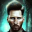 Placeholder:  Lionel Messi face style steampunk, darkblue tones, rain,