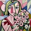 Placeholder: piccasso cubism pink woman and child with flower