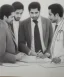 Placeholder: Pencil sketch of Four doctors are discussing ، on lined paper