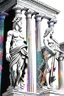 Placeholder: Architecture of ancient Rome of the II century AD Statues of ancient Roman gods contour reconstruction. The drawing is linear, in the style of vector graphics, black and white. High image quality in 8K