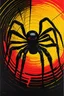 Placeholder: (((Giant Black widow spider))) sliding on a web. Black background, red to yellow gradient halo. Italian Giallo movie thriller poster. Dark mood ((70's horror poster)) - Saul Bass style - Photo realistic.