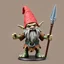 Placeholder: low poly, gnome troll miniature model half painted arms outstretched holding spear offering gift