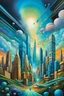 Placeholder: City of Dreams: Create a vivid oil painting capturing the dreams and aspirations of a futuristic metropolis.