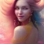 Placeholder: fairy, pink, blue, beautiful, happy smile, gold, jewels, hyperrealism, masterpiece, expert, cinematic lighting, sharp focus, 8K, pastel, macro lens, woman, detailed, flower