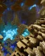 Placeholder: mystical silver ore in rocks, Neo-Impressionism, detailed, abandoned minecart with silver ore inside,