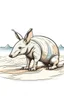 Placeholder: A ilustration of Aardvark , beach, middle ground design, t-shirt design, white background