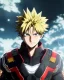 Placeholder: Detailed anime portrait of bakugo from my hero academia, gold hair and golden eyes, black suit, intricate details, full body portrait, keep head in frame, slight smile, black Japanese motif, concept art, highly detailed, digital painting, concept art, sharp focus, illustration, art by Yoji Shinkawa, WLOP and greg rutkowski and alphonse mucha and artgerm and yanjun Chen and Junji ito and Makoto Shinkai, HDR, octane render