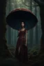 Placeholder: tall slim woman in a dress, in a forest, holding an umbrella made from a mushroom, detailed matte painting, deep colour, fantastical, intricate detail, complementary colours, fantasy concept art, 8k resolution, Unreal Engine 5