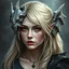 Placeholder: a portrait of an attractive blonde fantasy woman whose face is partially made of stone, medieval, gothic, digital art, stylised, gargoyle
