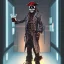 Placeholder: a cyberpunk hacker pirate captain skeleton, holding a beer glass, with a pirate hat sitting in front of a huge old crt monitor in a dark room , only light coming from crt monitor, highly detailed, intricate, digital art, trending on artstation, trending on cgsociety, by greg rutkowski