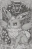 Placeholder: coloring book page of a magical eevee pokemon, monochrome, black and white, sharp, sketch drawing