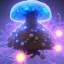 Placeholder: Spherical Frost metal magic armoured lightning Mycelium giant blob MUSHROOM flower erupting with BLUE FLAMES stars lANDSCAPE space