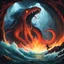 Placeholder: A Balrog fights the Giant Squid in a sea cave