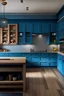Placeholder: marine blue kitchen with oak over cabinets
