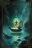 Placeholder: sacred geometry framed action figure card of a crucified alien necrophyte electric eel necromancer on round swamp transparent glass obcidian boat beholder eye wheel throne in a charged foggy jungle waterfall, with withered filmgrain in the style of Munch