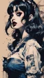 Placeholder: Poster in two gradually, a one side malevolent goth vampire girl face and other side the Singer Melanie Martinez face, full body, painting by Yoji Shinkawa, darkblue and sepia tones,