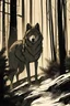 Placeholder: Wolf lurking through a forest. dynamic light, illustration