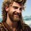 Placeholder: Portrait of Yung Gravy as a ruggedly handsome but joyful roguish pirate, charismatic, attractive male, masculine, perfect, precisely detailed face, meticulously detailed multi-hued curly hair; fantasy, intricate, elegant, highly detailed, digital painting, artstation, concept art, matte, sharp focus, illustration, art by artgerm and greg rutkowski and alphonse mucha