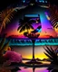 Placeholder: Stunning conceptual beach scene illustration in cocktail glass silhouette. Beach with vibrant colors, sunset sky and coast with palm trees. Cinematic black background, the glass looks like a window to a tropical paradise.12k 3D HD hyper-realistic Image quality CodeFormer AI 12K, cute flower fairy with bright wings like morning dew, flutters from flower to flower. Hair in curls,adorned with petals and pollen, mysterious phoenix woman,her silhouette made with interconnected and integrated elements